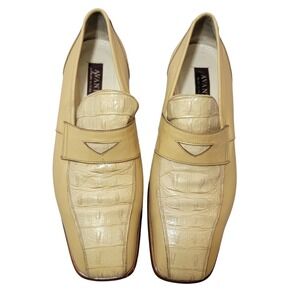 Avanti Cream Leather Croc‎ Embossed Square Toe Penny Loafers Italy EU 45 US 12
